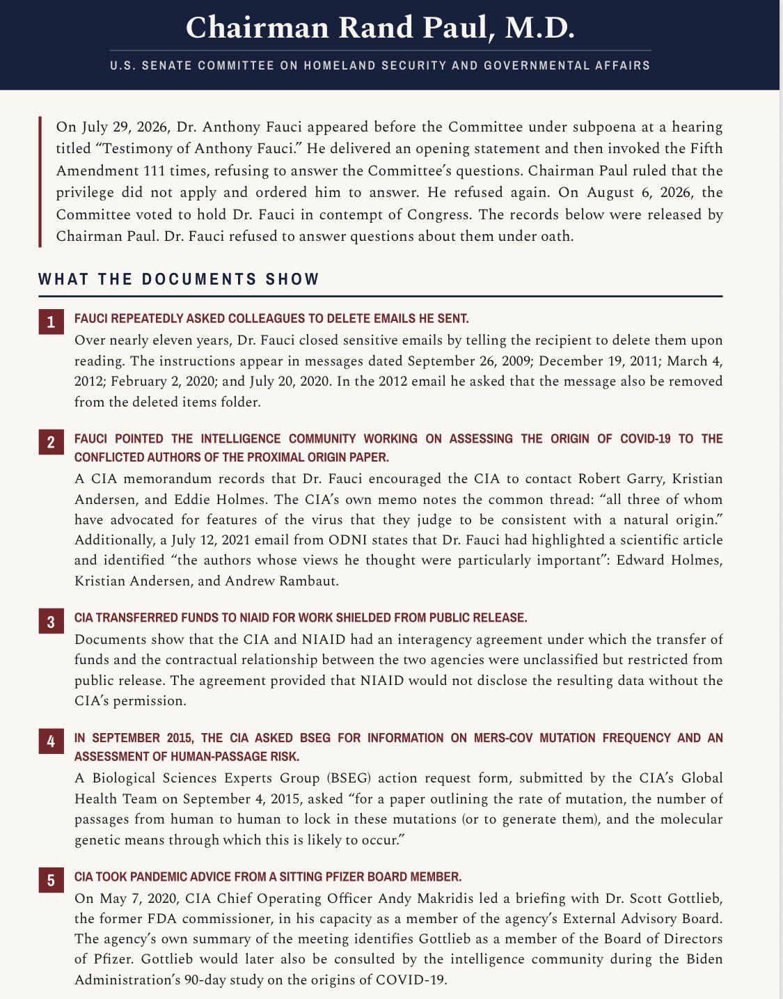 🚨 DROPPED: DOCUMENTS MY COMMITTEE UNCOVERED & I ENTERED INTO THE RECORD THE DAY FAUCI PL...